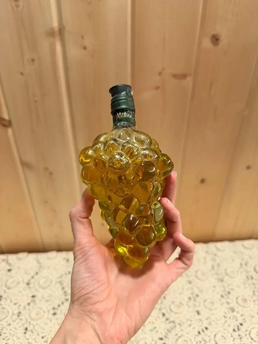 Vintage Italian Olive Oil Glass Grape Cluster Decanter Cork Bottle Sealed Decor